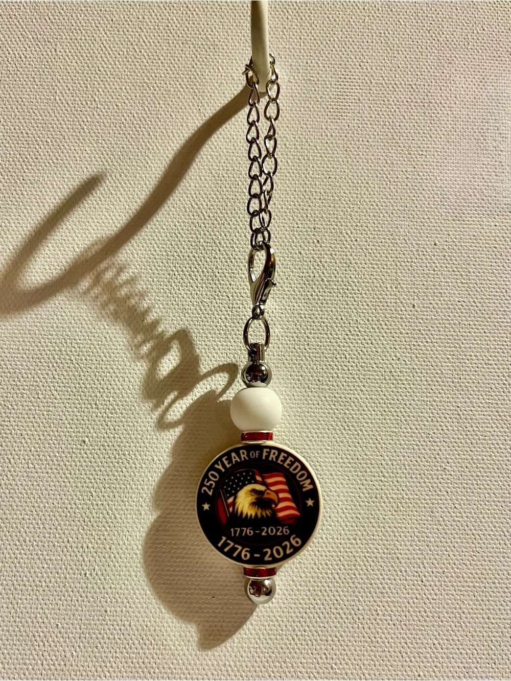 Patriotic 250th Anniversary American Eagle & Flag Cup Charm w/Red Rhinestones